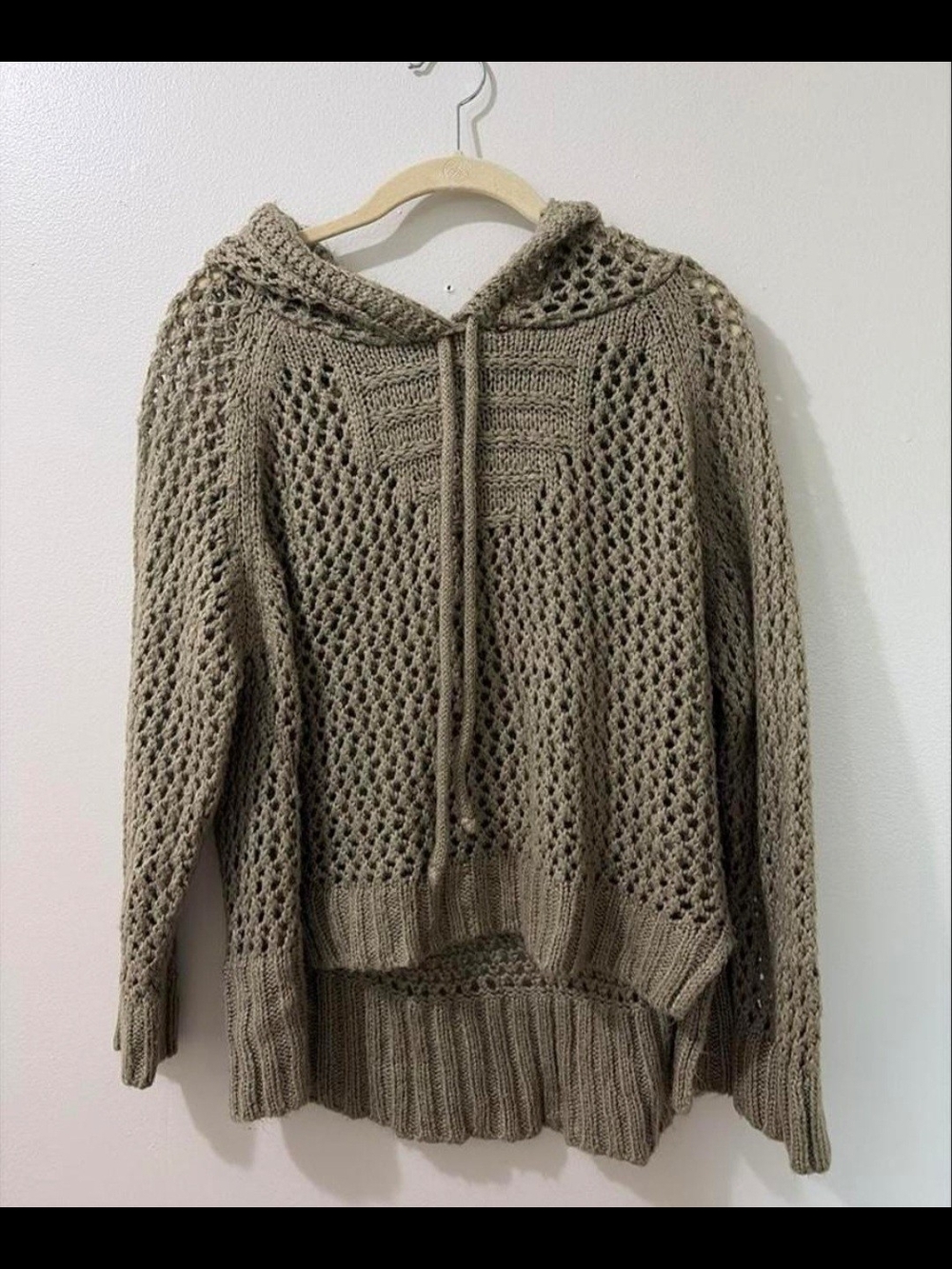 POL Cozy Taupe Open-Knit Hooded Sweater